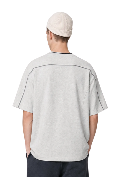 Men's Colorblock Topstitch Ribbed Cotton Drop Shoulder Tee