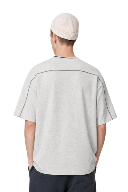 Men's Colorblock Topstitch Ribbed Cotton Drop Shoulder Tee