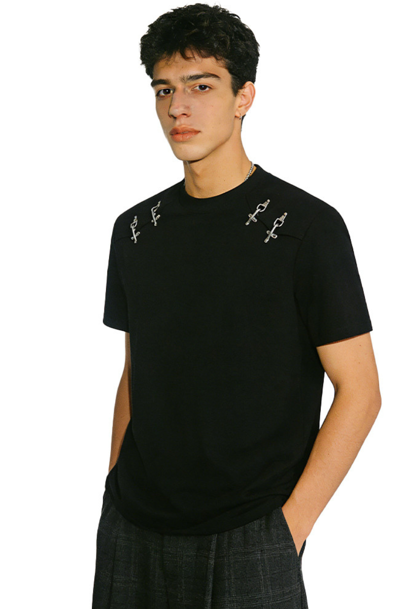 Men's Summer Heavy Solid Crewneck Flight Button Loose Tee