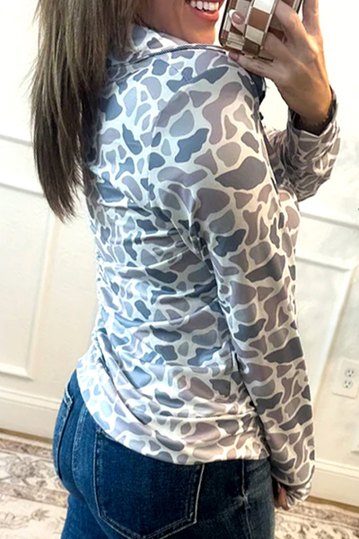 Women Fall Clothing Camo Quarter Zip Long Sleeve Top