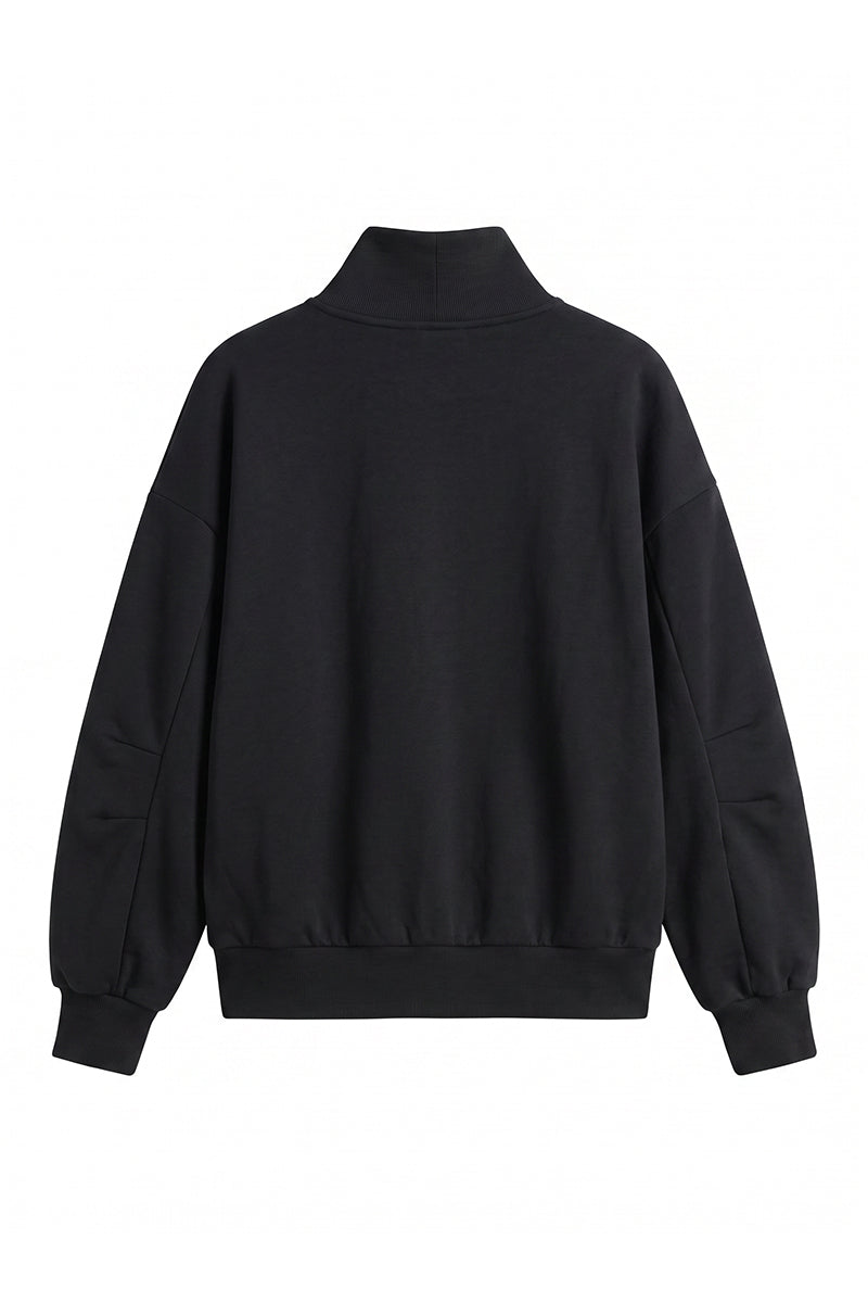 Unisex Fall Solid Fleece Loose Mock Neck Sweatshirt