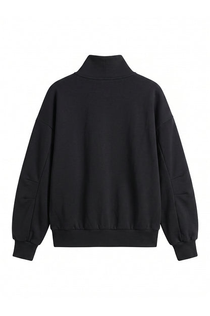 Unisex Fall Solid Fleece Loose Mock Neck Sweatshirt