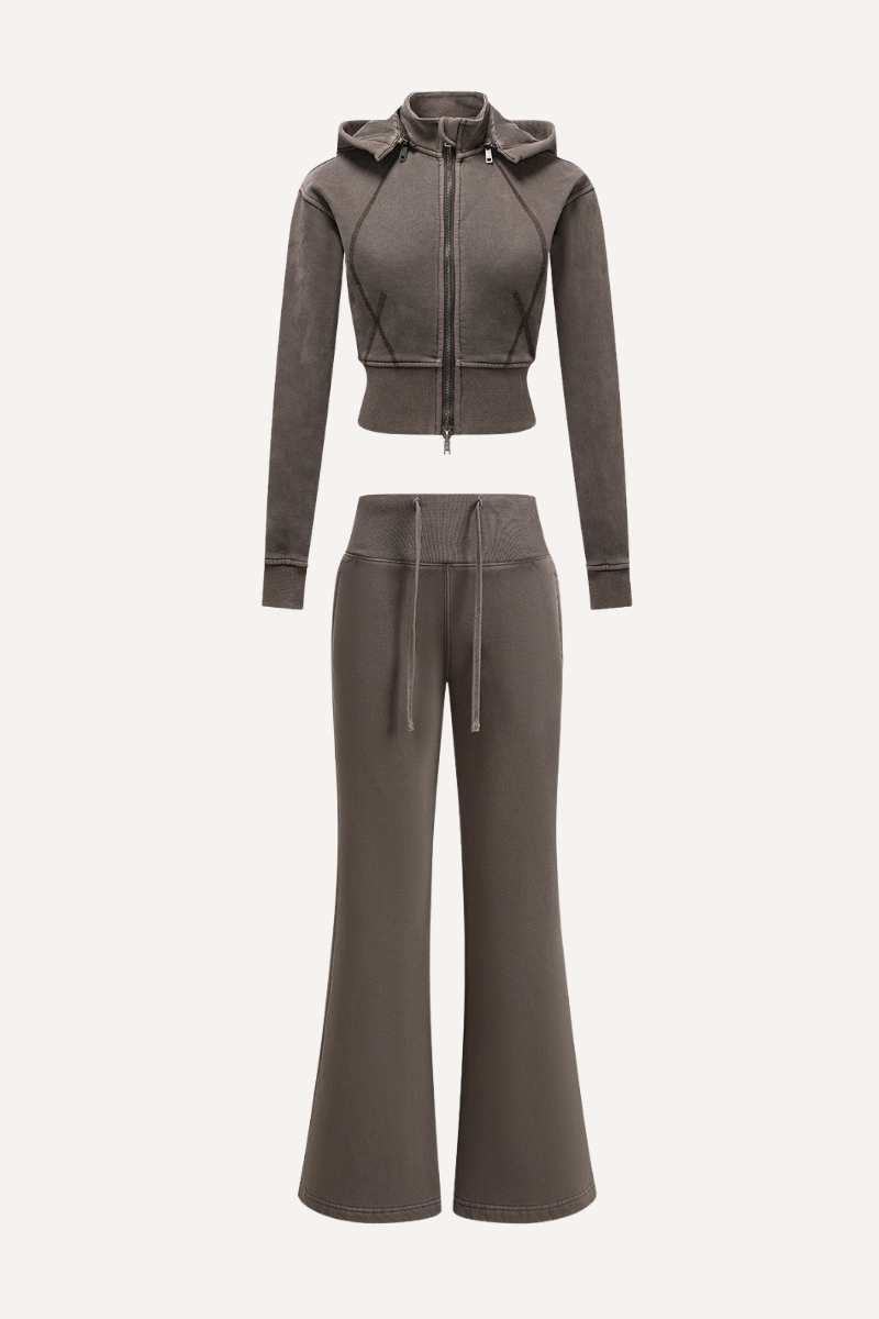 Women's Fall Fleece Open Front Sweatshirt & Pants Set - Slim