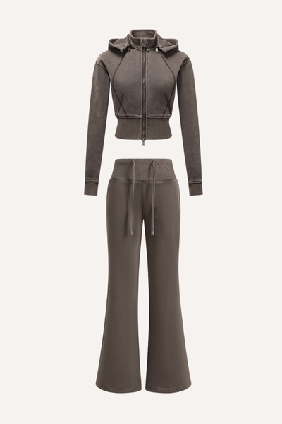 Women's Fall Fleece Open Front Sweatshirt & Pants Set - Slim