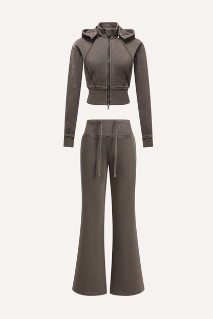Women's Fall Fleece Open Front Sweatshirt & Pants Set - Slim