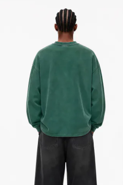 Men Spring 250G Wax Washed Oversized Long Sleeve T-Shirt
