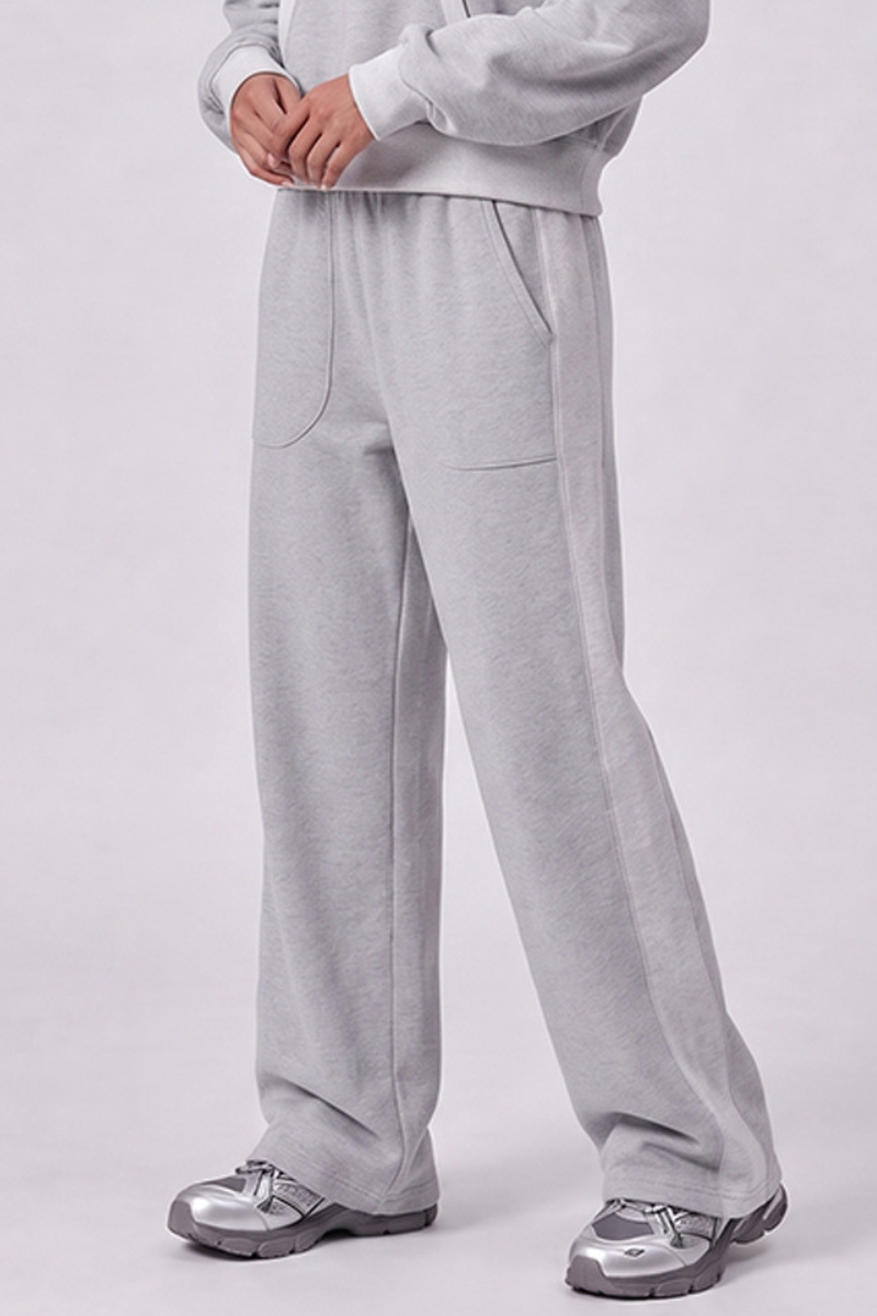 Women Fall 100% Cotton Wide Leg Raw Hem Pocket Sweatpants