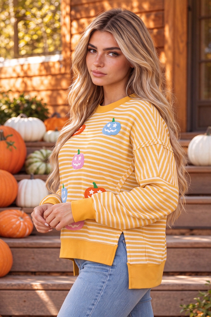 Women's Fall Halloween Striped Graphic Crew Sweatshirt