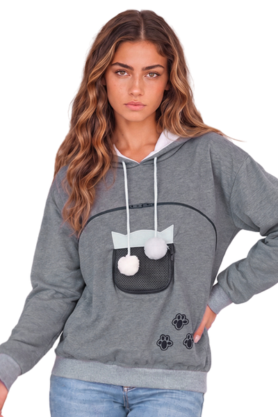 Unisex All Season Cat-Ear Drawstring Pet Pocket Hoodie