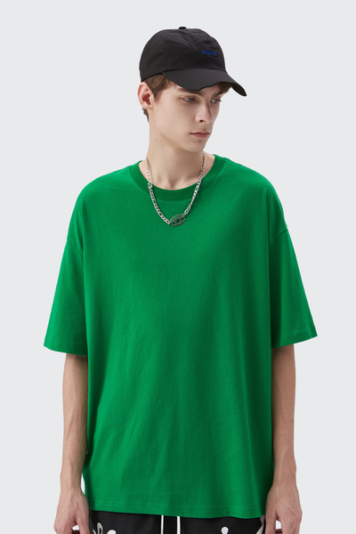 Men's Spring Summer 200g Cotton Solid Crewneck Oversized Tee