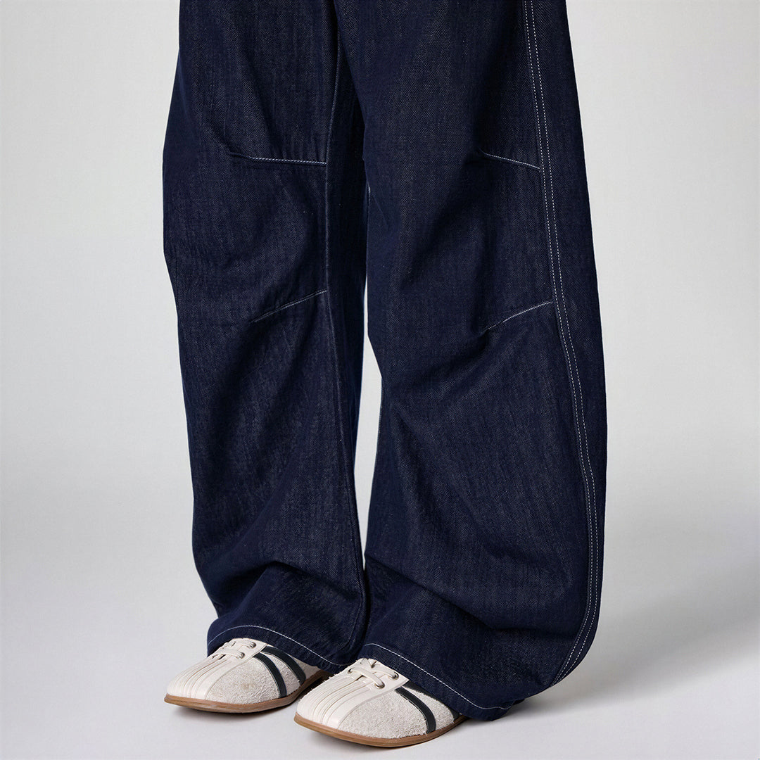 Men's Spring Indigo Raw Deconstructed Wide-Leg Denim Jeans