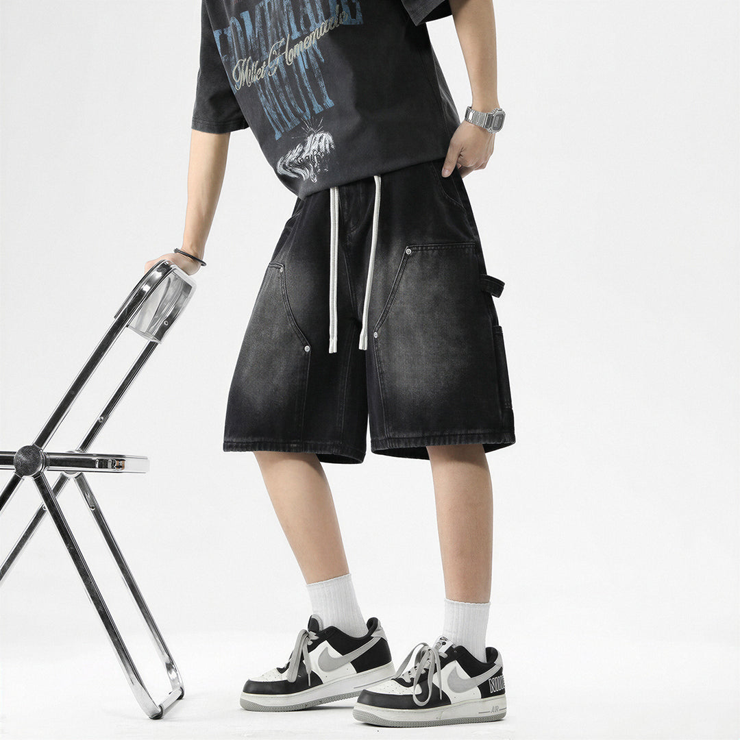 Men's Summer Light Wash Carpenter Baggy Denim Shorts
