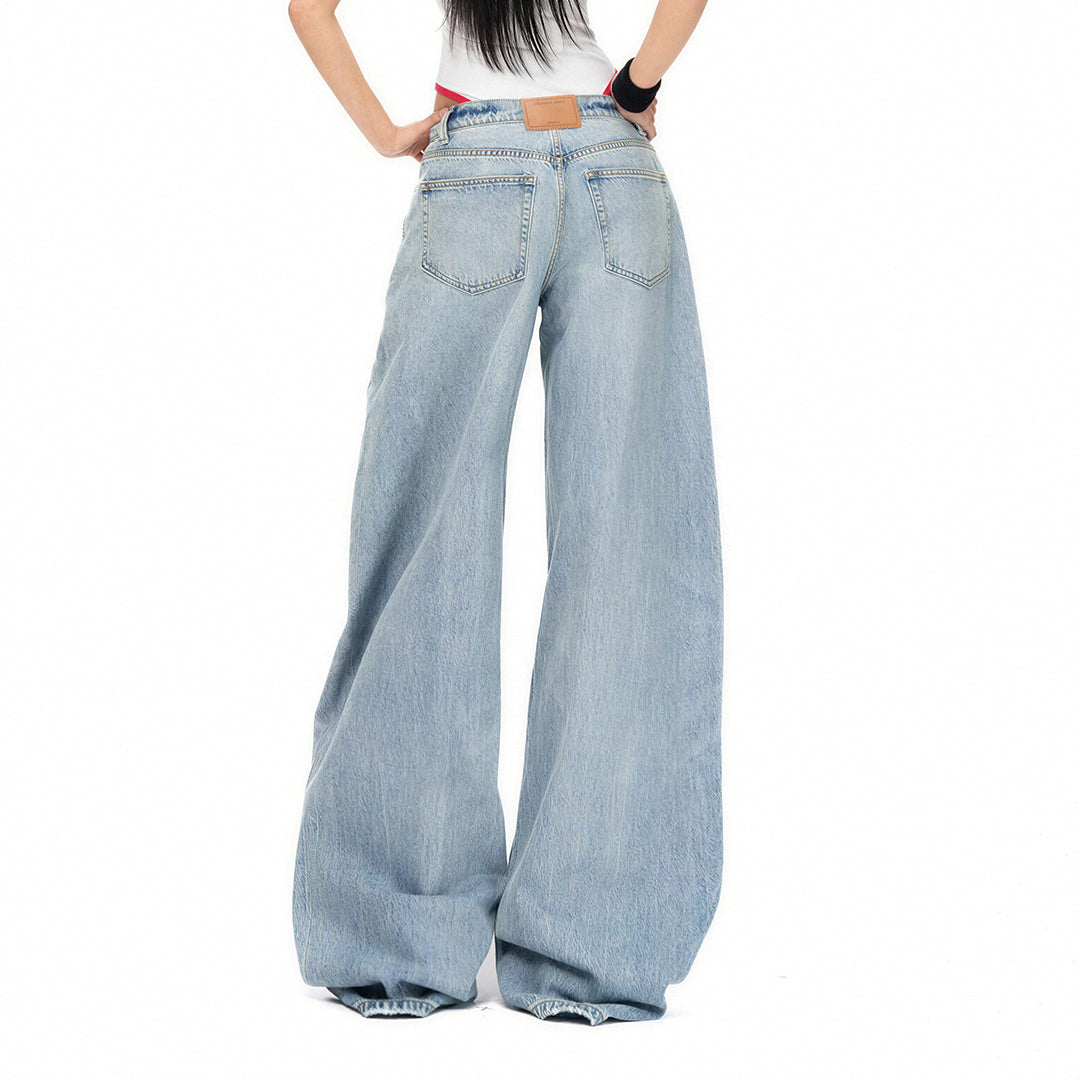 Women's Spring Washed Draped Ultra Wide-Leg Denim Jeans