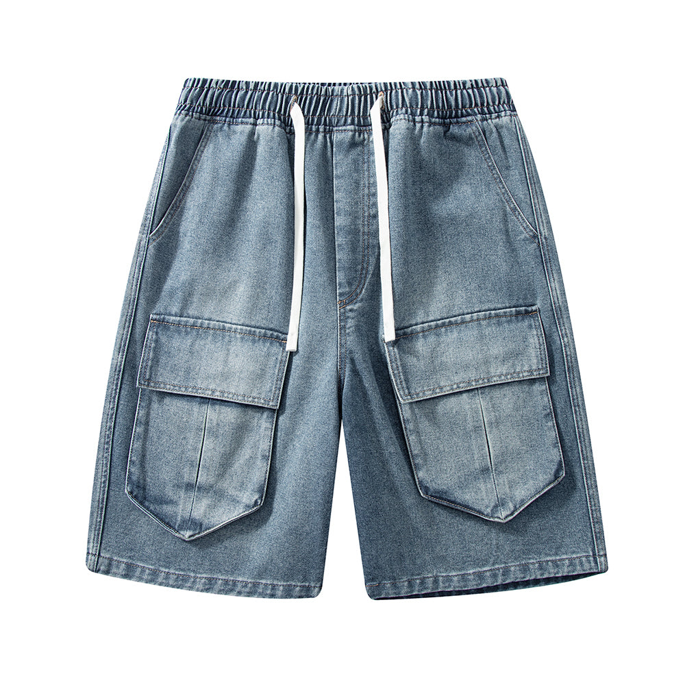 Men's Summer Light Wash Multi-Pocket Cargo Denim Shorts