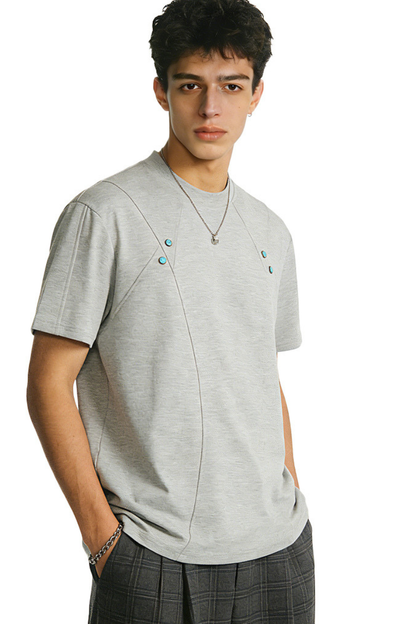 Men's Summer 320g Heavy TurquoiseDiagonalStitch Crewneck Tee