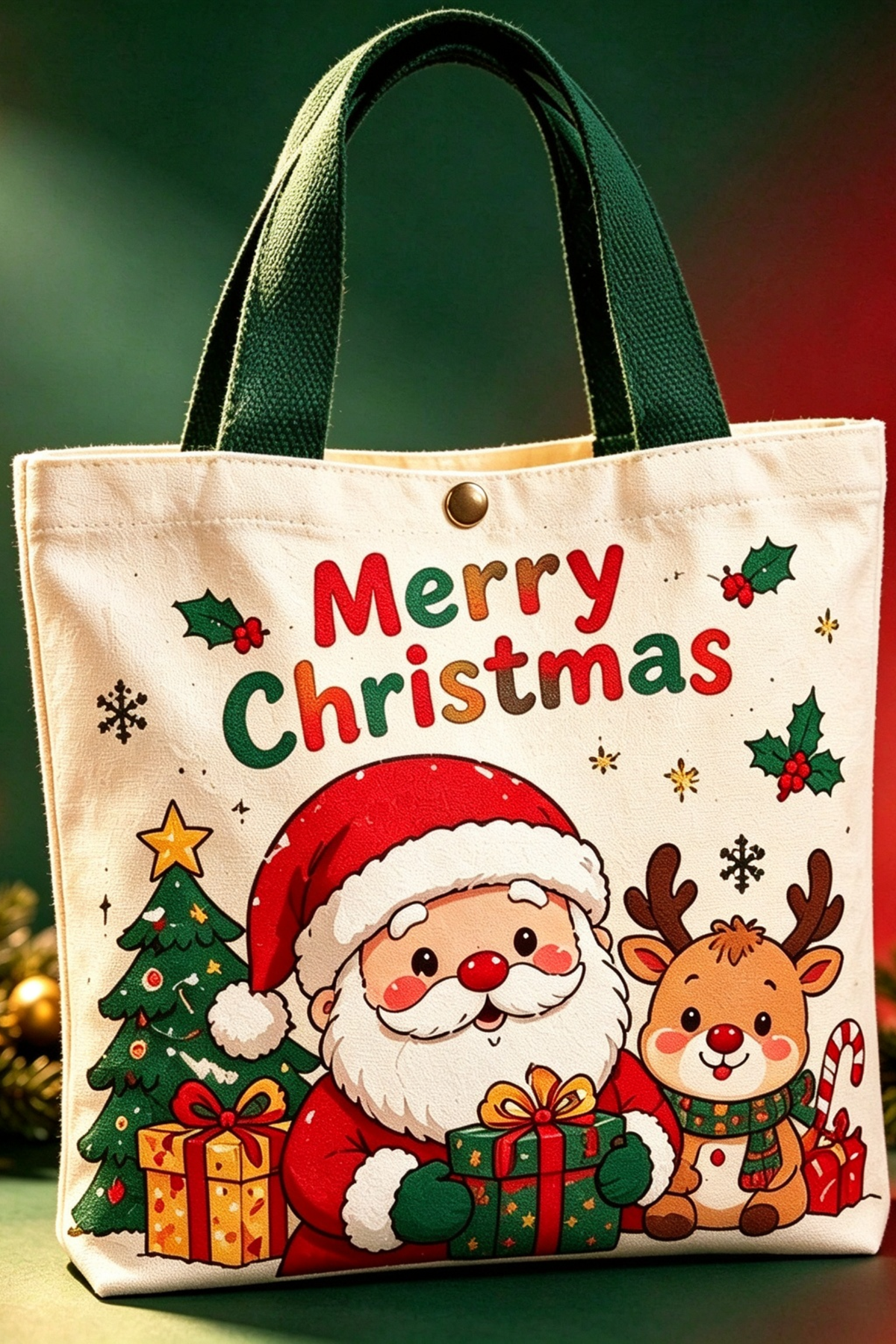 Christmas Santa Canvas Handbag Holiday Tote Bag