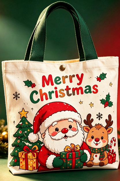 Christmas Santa Canvas Handbag Holiday Tote Bag