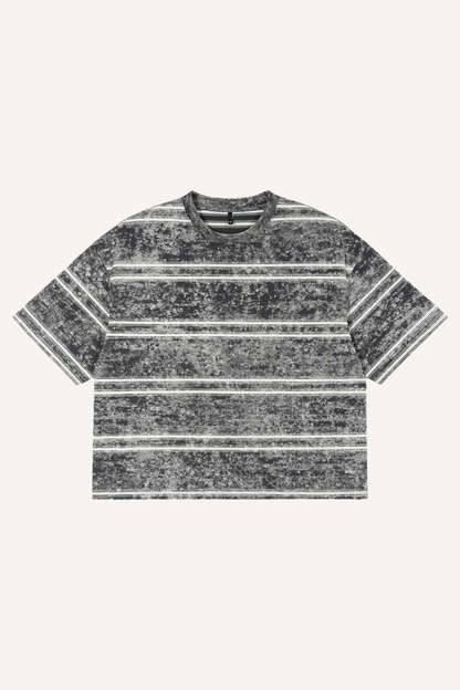 Unisex Washed Stripe Ribbed Crewneck Boxy Tee