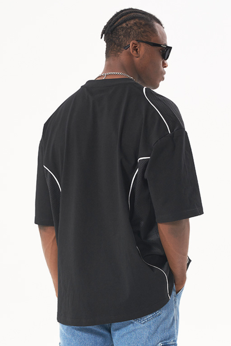 Men Summer Mesh Splice Contrast Stitch Oversized Cotton Tee