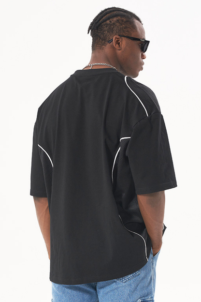 Men Summer Mesh Splice Contrast Stitch Oversized Cotton Tee