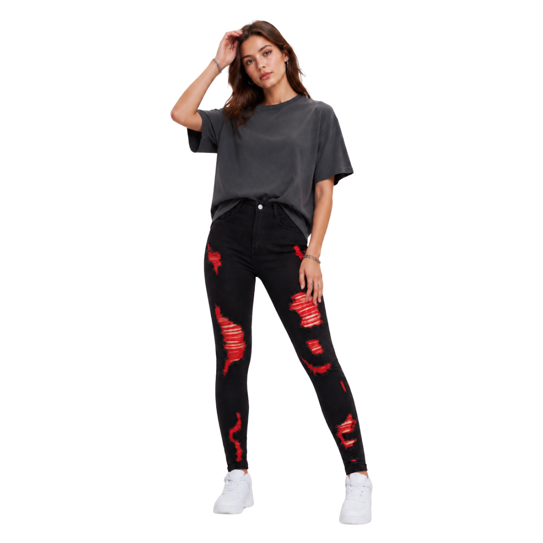 Women's High Waist Ripped Skinny Jeans