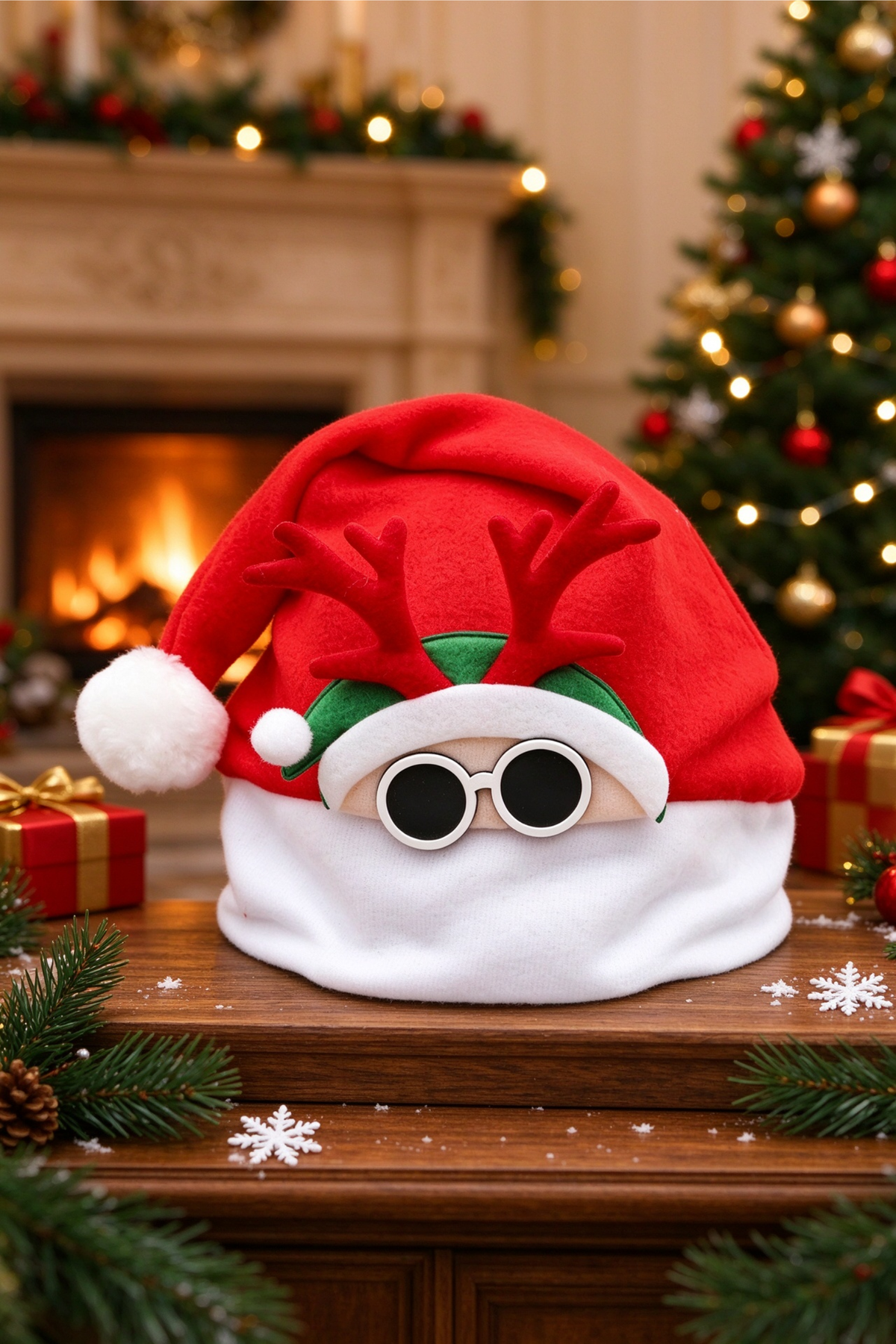 Unisex Christmas Antler Snowflake Decor Red Party Hat