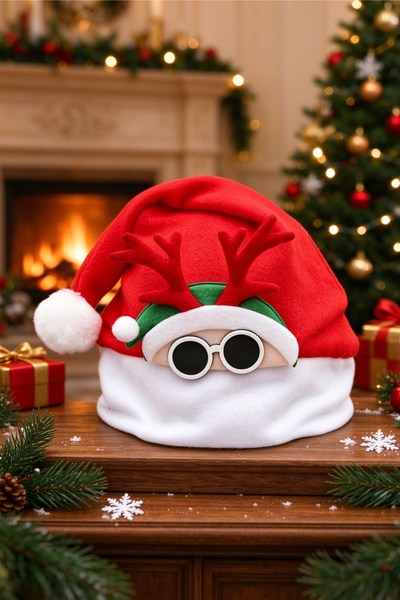 Unisex Christmas Antler Snowflake Decor Red Party Hat
