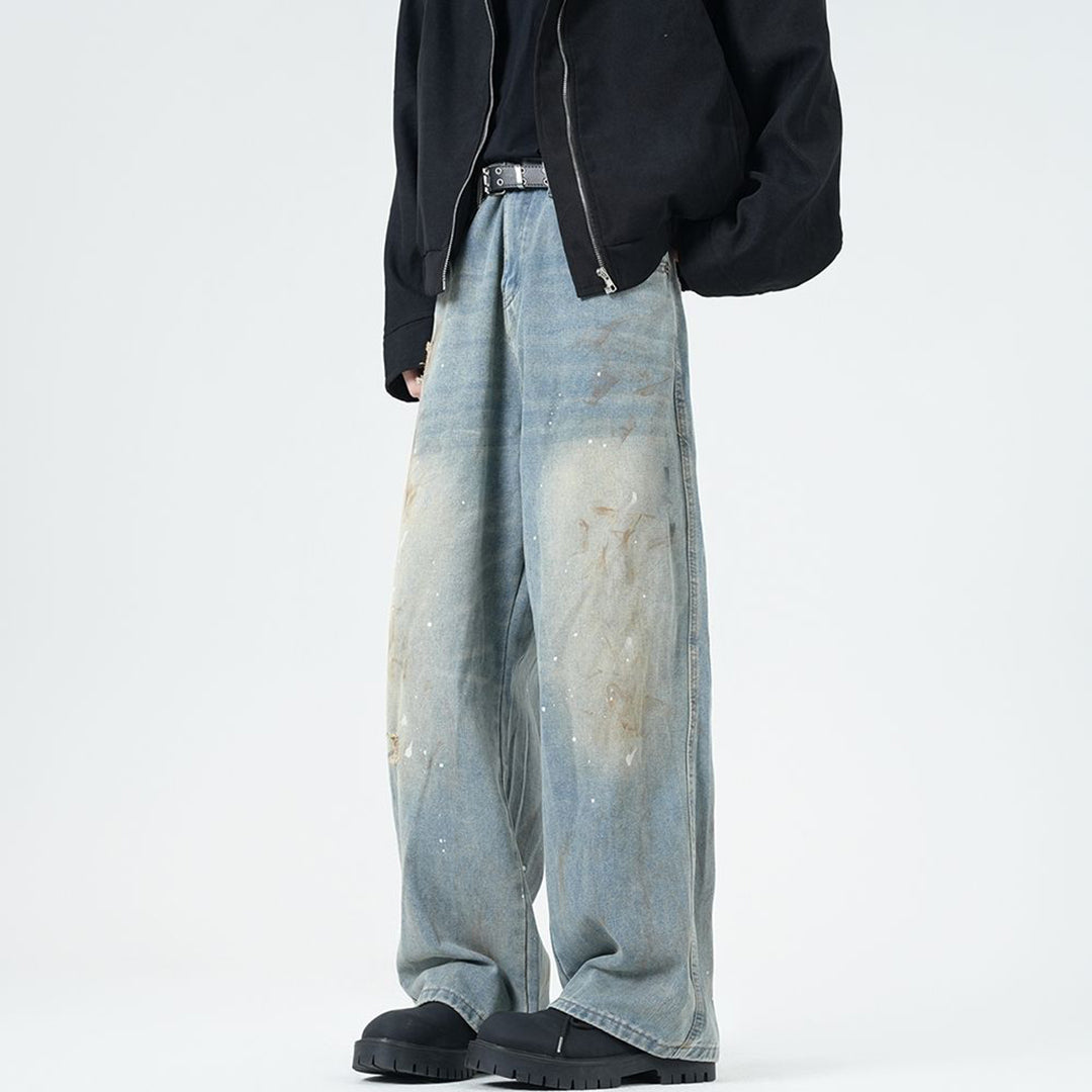 Men's Spring Washed Splatter Paint Straight Leg Jeans