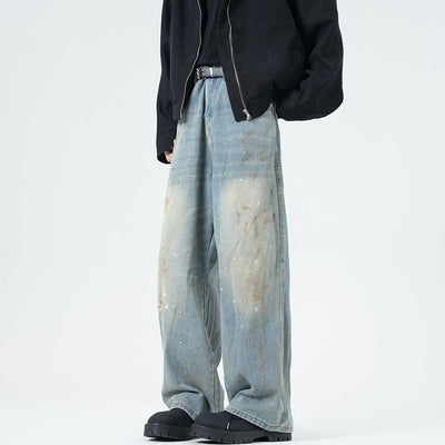 Men's Spring Washed Splatter Paint Straight Leg Jeans