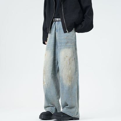 Men's Spring Washed Splatter Paint Straight Leg Jeans