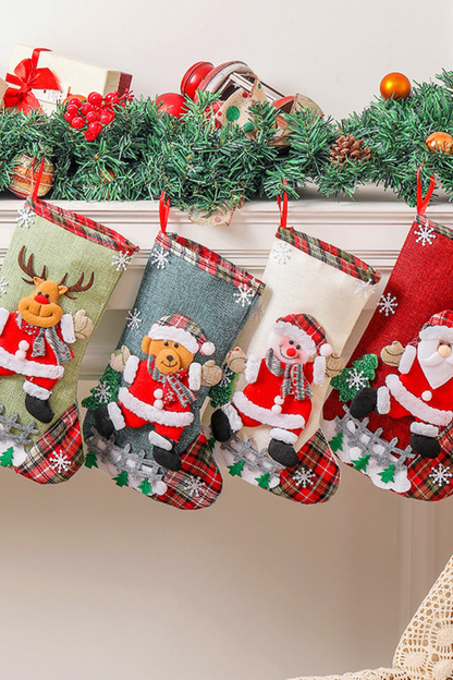 Large Linen Christmas Stocking Tree Hanging Ornament