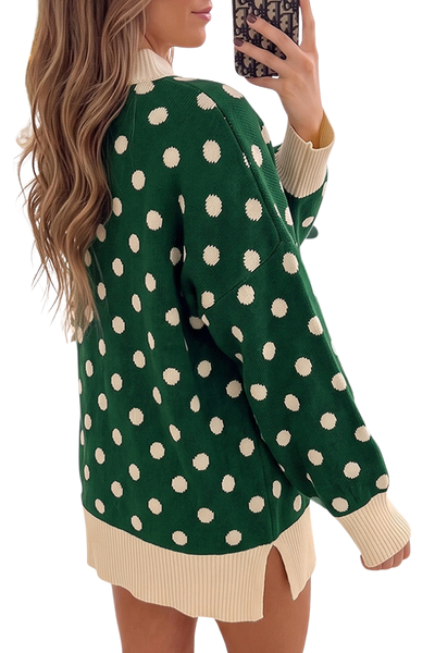 Women Fall Clothing Christmas Polka Dot Mock Neck Sweater