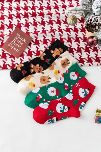 Women's Christmas Cotton Crew Socks Santa Elk Snowman Socks