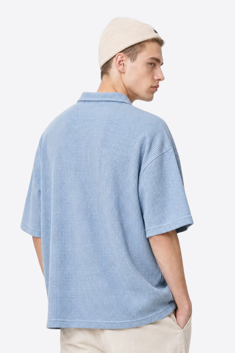 Men's 290g Heavy Waffle Snow Wash V-Neck Polo