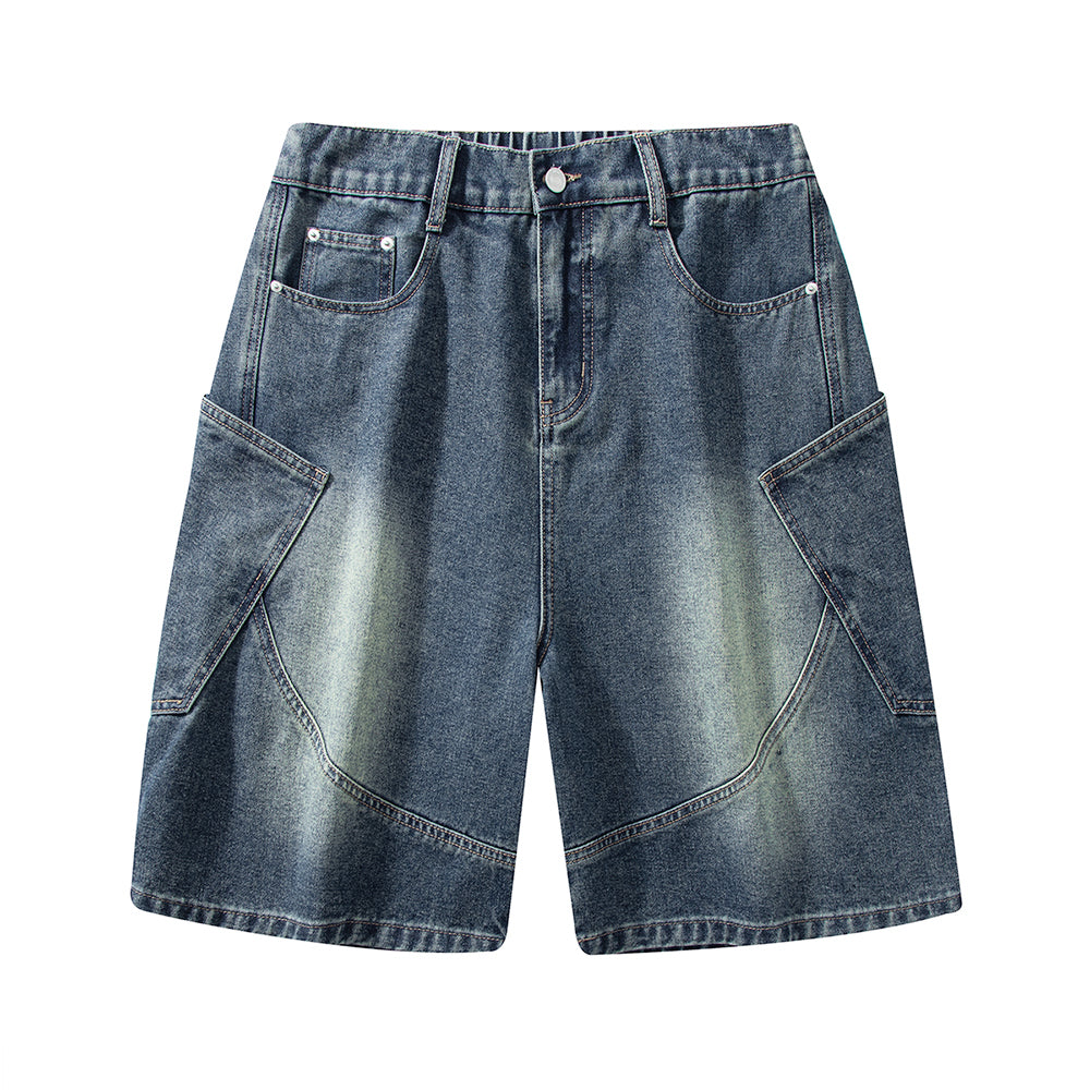 Men's Summer Gradient Wash Carpenter Baggy Denim Shorts