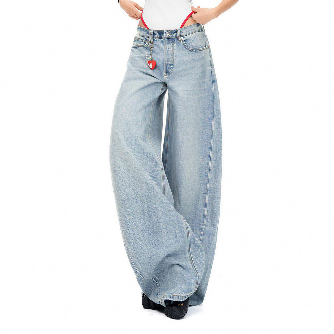 Women's Spring Washed Draped Ultra Wide-Leg Denim Jeans