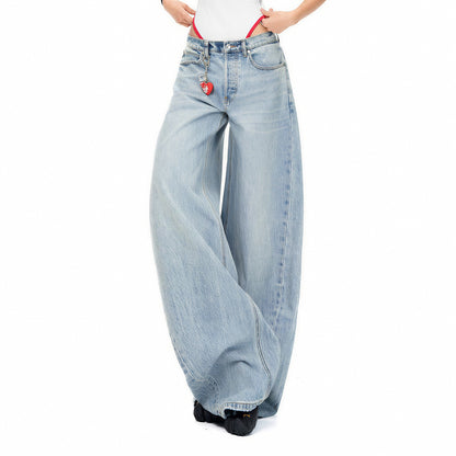 Women's Spring Washed Draped Ultra Wide-Leg Denim Jeans