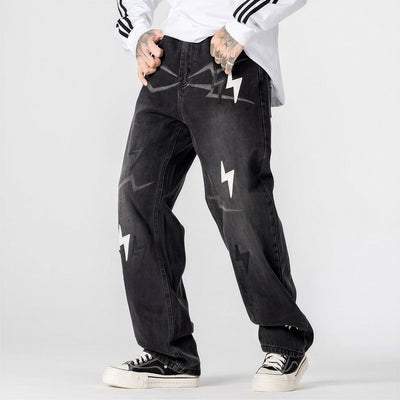 Men's Spring Washed Black & White Lightning Wide Leg Jeans