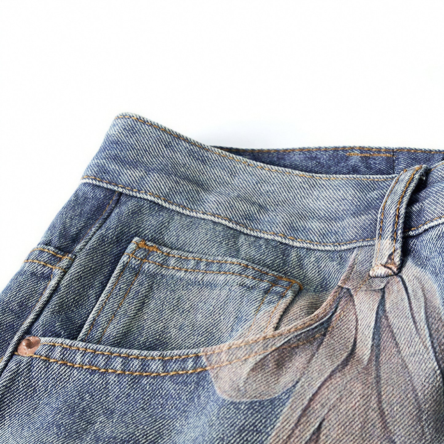 Men's Spring Light Blue Teddy Print Wide Leg Denim Jeans