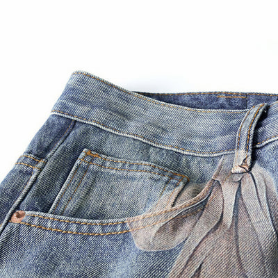 Men's Spring Light Blue Teddy Print Wide Leg Denim Jeans