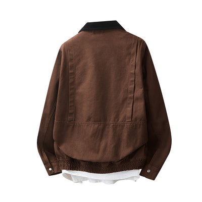 Men's Spring Contrast Collar Washed Denim Work Jacket