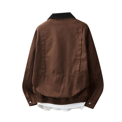 Men's Spring Contrast Collar Washed Denim Work Jacket