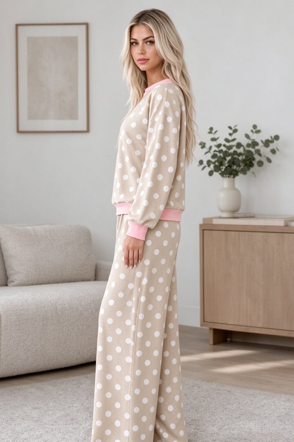 Women's Fall Polka Dot Colorblock Multi-Pocket 2 Piece Set