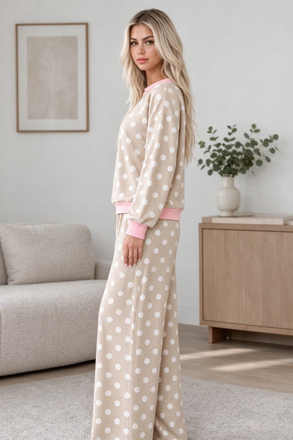 Women's Fall Polka Dot Colorblock Multi-Pocket 2 Piece Set