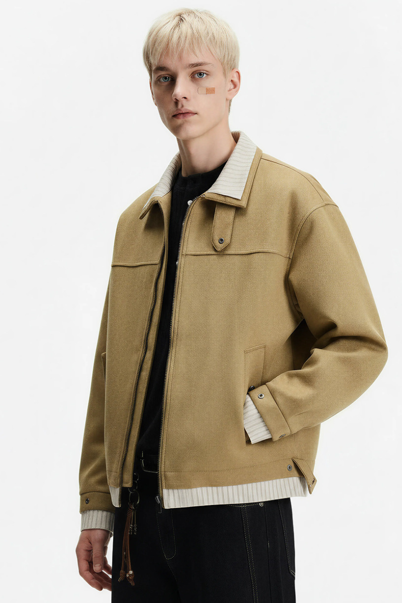 Unisex Spring Cleanfit MockLayer Suede Cropped Jacket