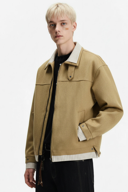 Unisex Spring Cleanfit MockLayer Suede Cropped Jacket
