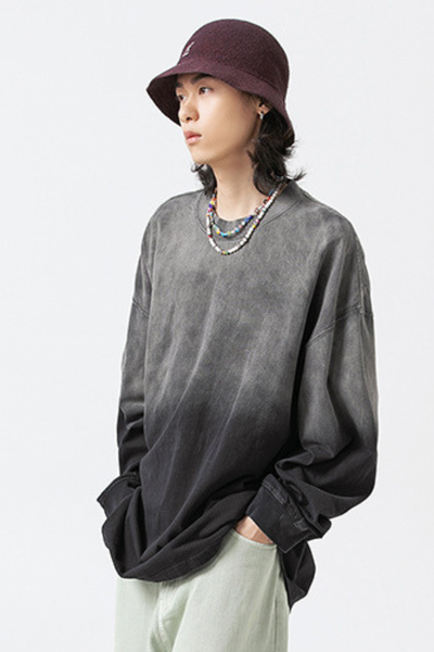 Unisex Heavy Washed American Gradient Loose Long Sleeve Tee