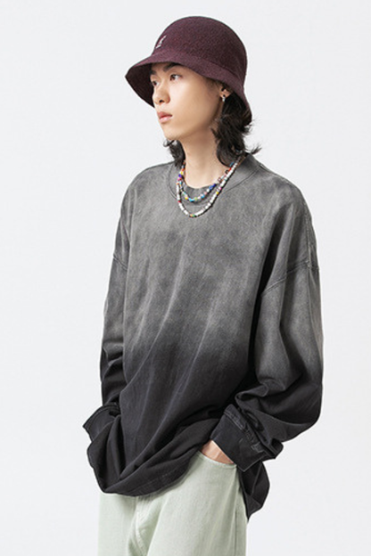 Unisex Heavy Washed American Gradient Loose Long Sleeve Tee