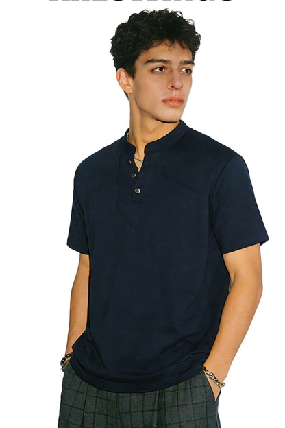 Men's Summer Set-in Henley Waffle Diagonal Stitch Tee