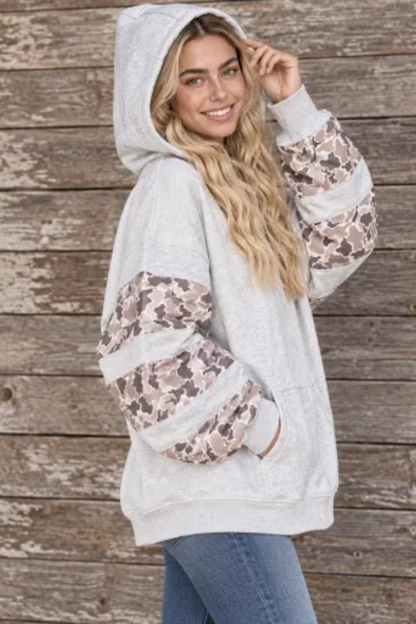 Women Fall Clothing Oversized Camo Patchwork Hoodie